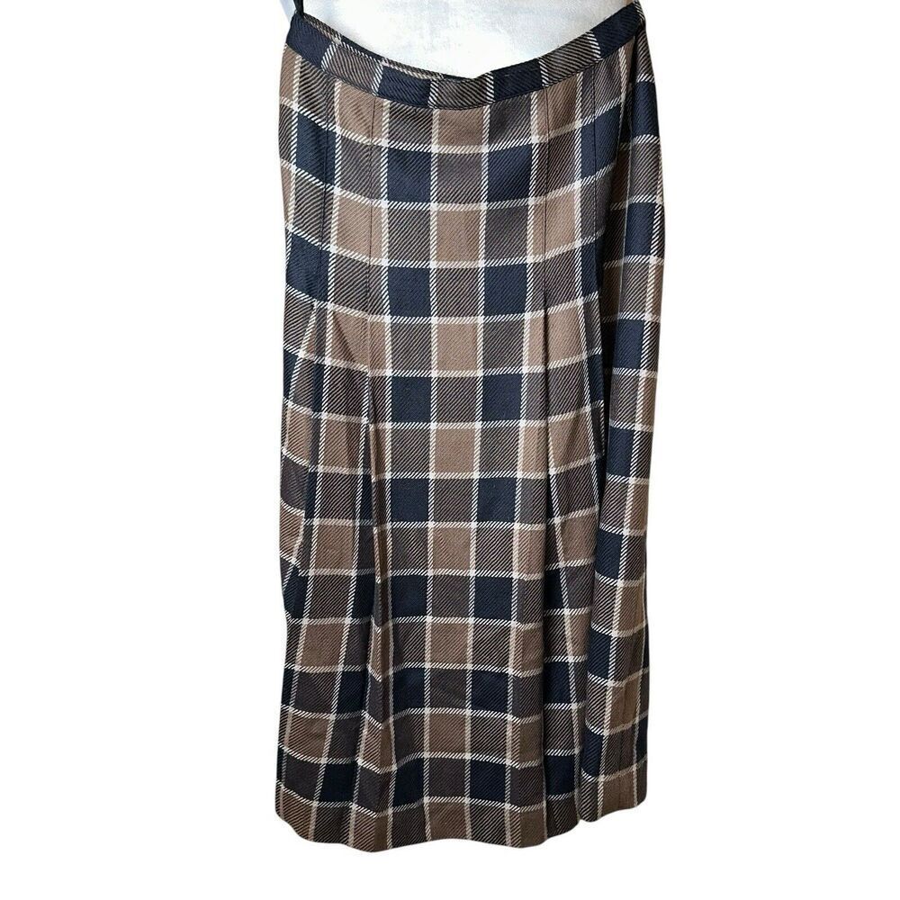 90s Vintage Plaid Wool Midi Skirt High Rise 12 | Dark Academia Preppy Scholarly‎